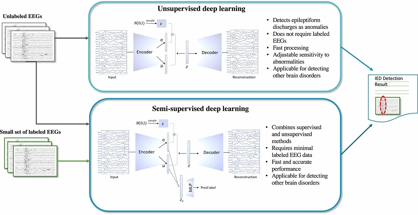 Graphical summary of unsupervised and semi-supervised deep learning methods for epileptiform discharge detection